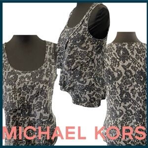 MICHAEL Michael Kors Black/Cream Floral Print Ruffle Front Sleeveless Top (S)